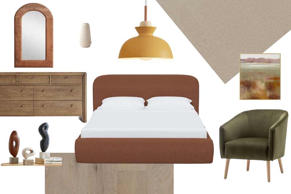 earth tone colored interior decor from CB2, Arhaus and Carpet One